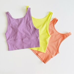Lululemon 3PCS SIZE 6 Power Pivot ribbed tank top in purple, orange, yellow